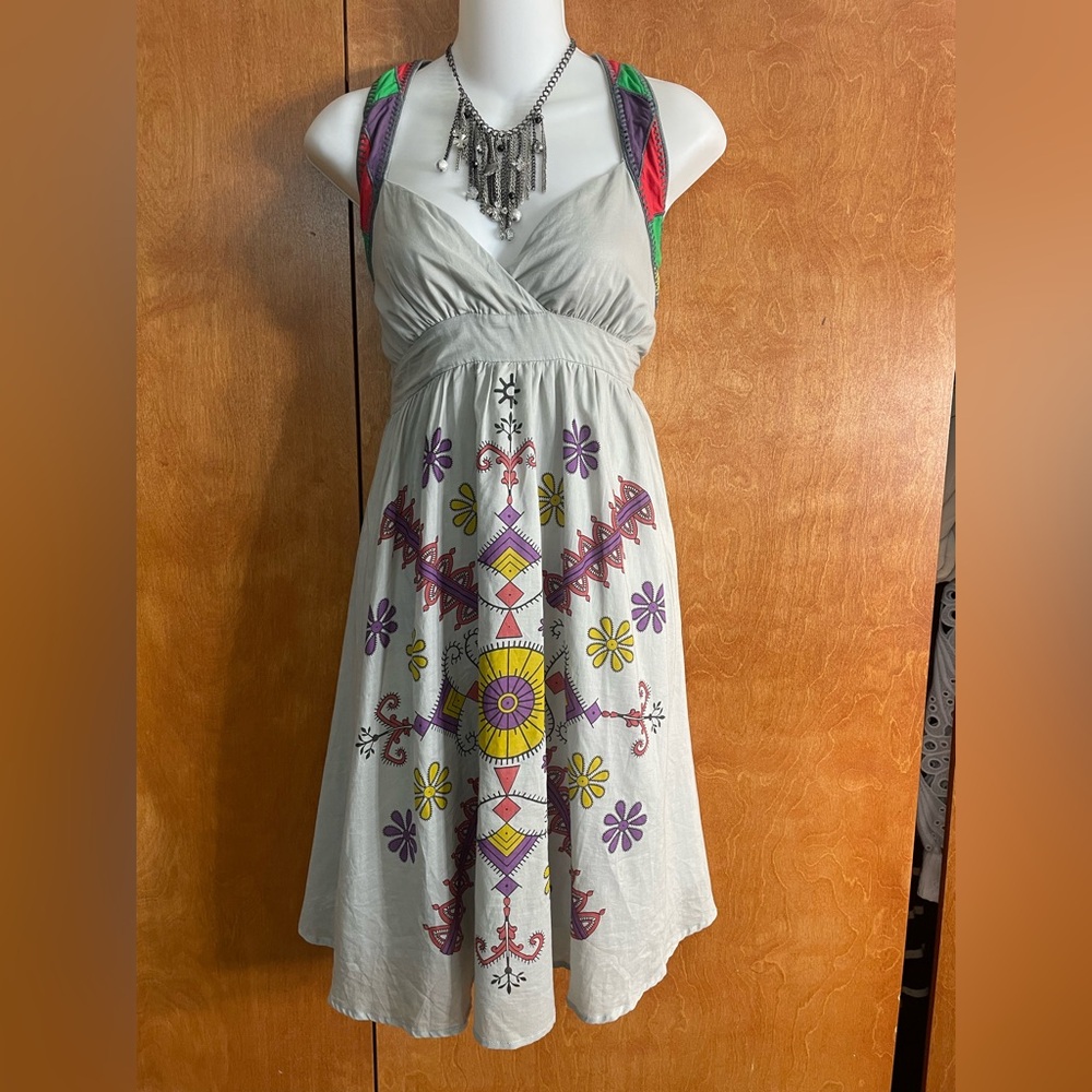 Lucca Couture Gray Midi Dress with Colorful Embroidery